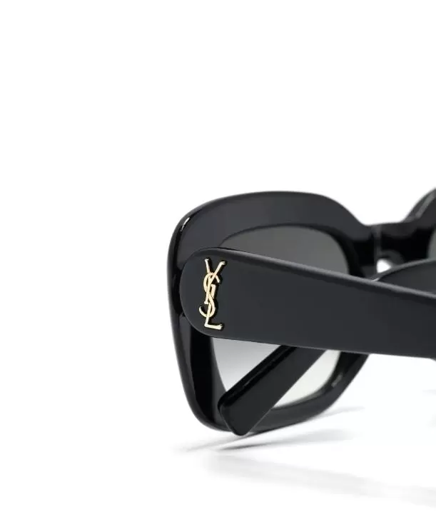 YSL SLM130/F Pillowed Rectangular Sunglasses, Black (G), Asian Fit