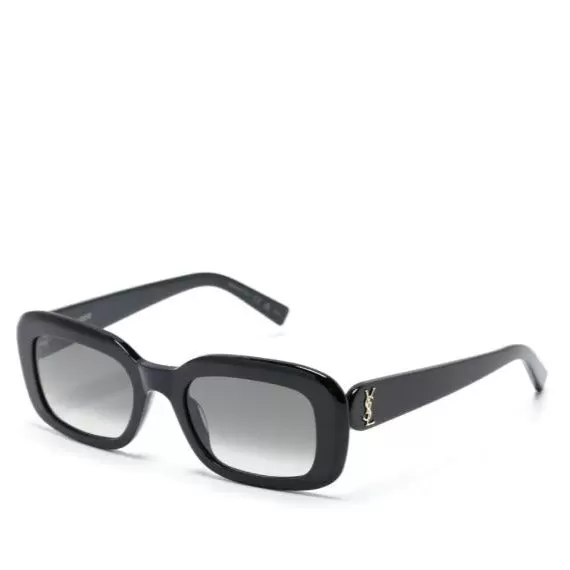 YSL SLM130/F Pillowed Rectangular Sunglasses, Black (G), Asian Fit